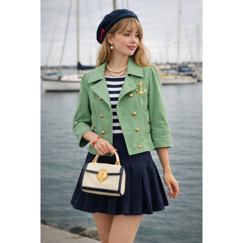 Vtg Juicy Couture Twee Nautical Jacket Cotton Double Breasted Parisian Size M